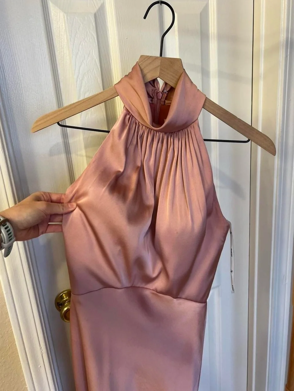 Halter Satin Bridesmaid Dress in Dusty Rose